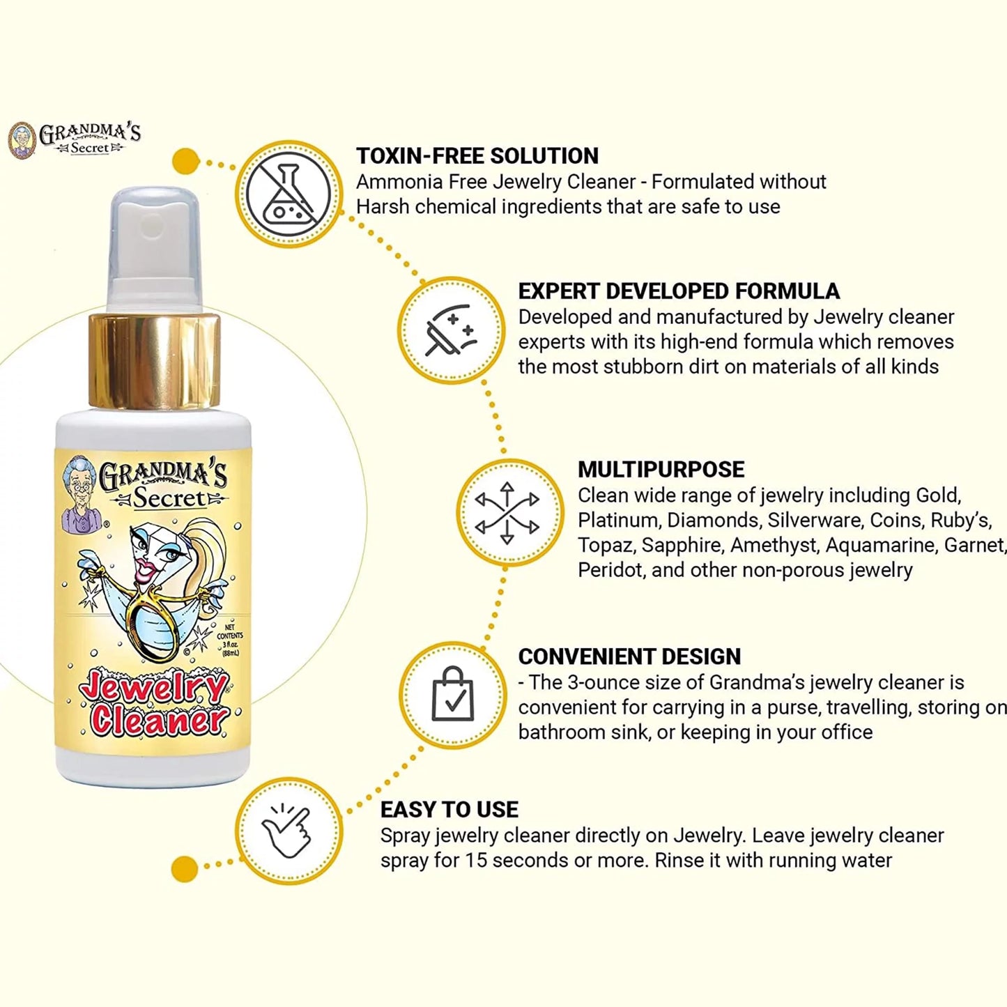 Grandma’S Secret Jewelry Cleaner Spray Gold Silver Cleaning Solution Tarnish Remover 3Oz 3 Pack