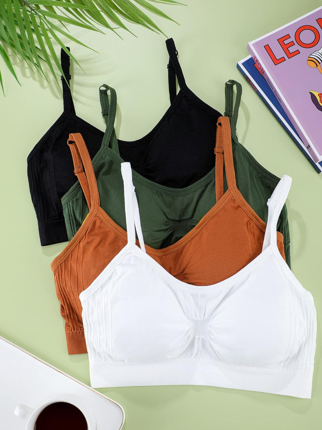 4 Pieces Bralette Neck Cami Bra Wireless Tank Top Bra Sports Bra for Women Girls