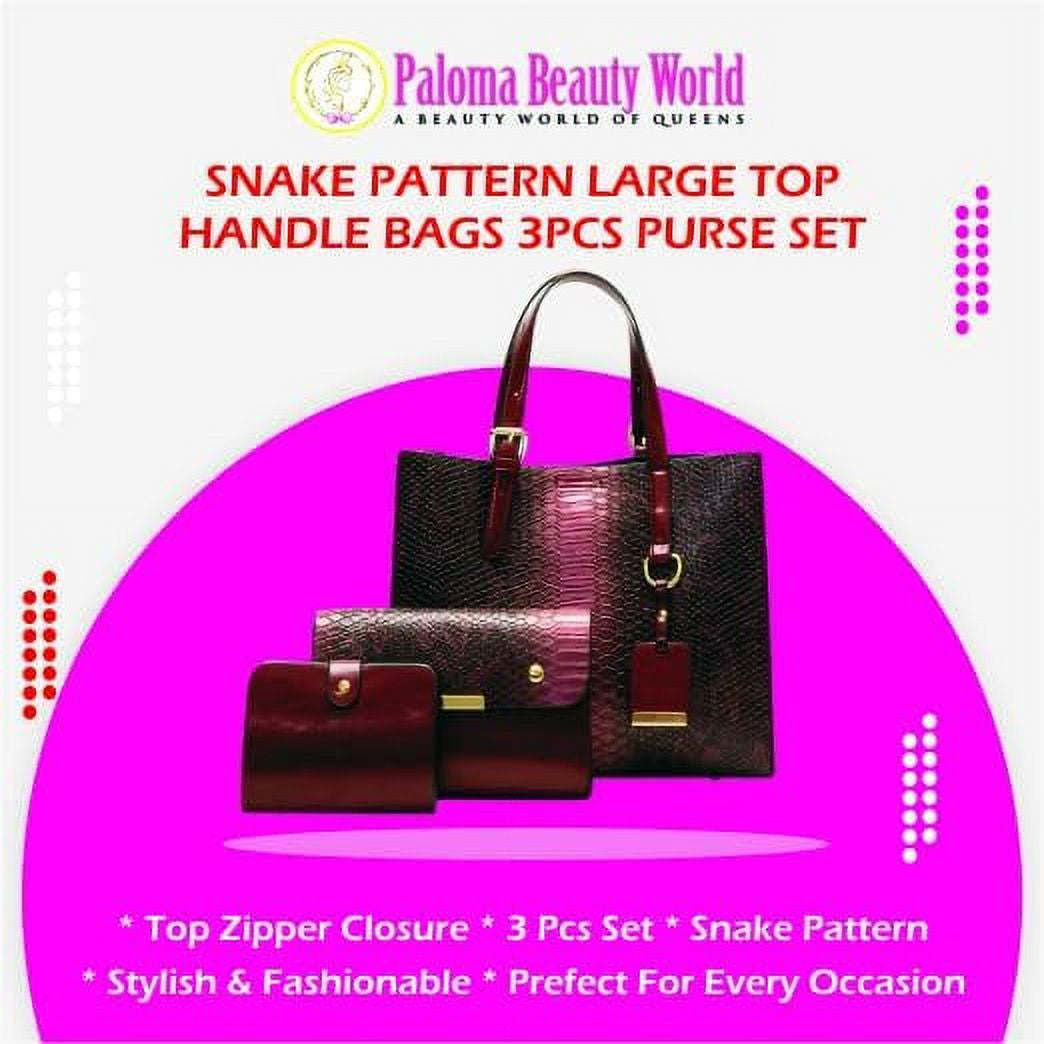 Women Leather Handbag Purse Snake Pattern Shoulder Handbag, Top Zipper Closure Tote Bag (3 PCS Purse Set)