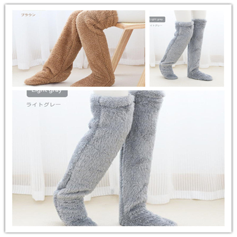 Over Knee High Fuzzy Long Socks Winter Warm Cold Leg Knee Joint Cold-Proof Stockings Home Floor Sleeping Socks