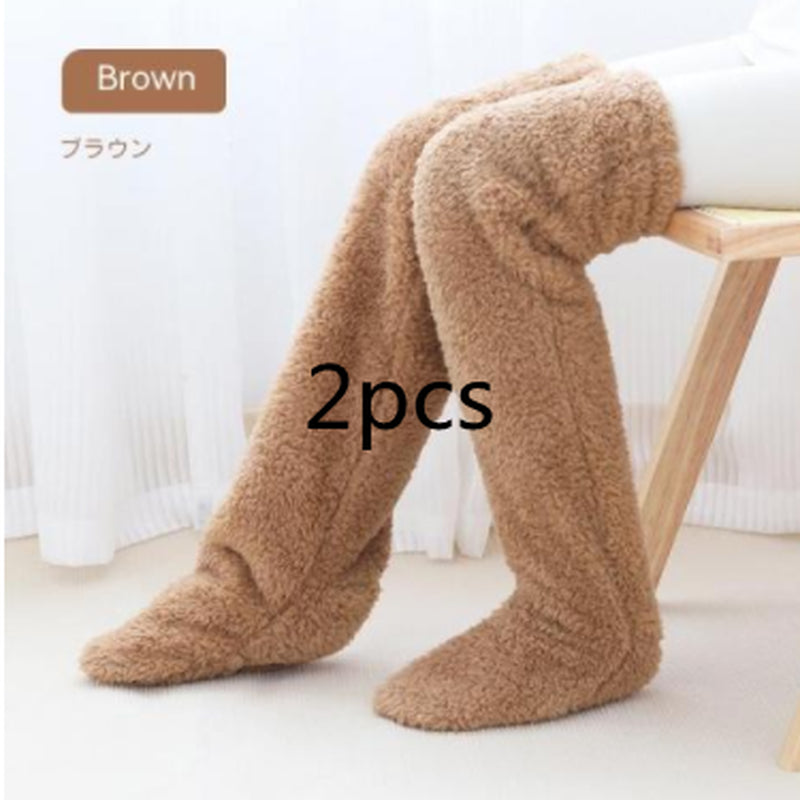 Over Knee High Fuzzy Long Socks Winter Warm Cold Leg Knee Joint Cold-Proof Stockings Home Floor Sleeping Socks