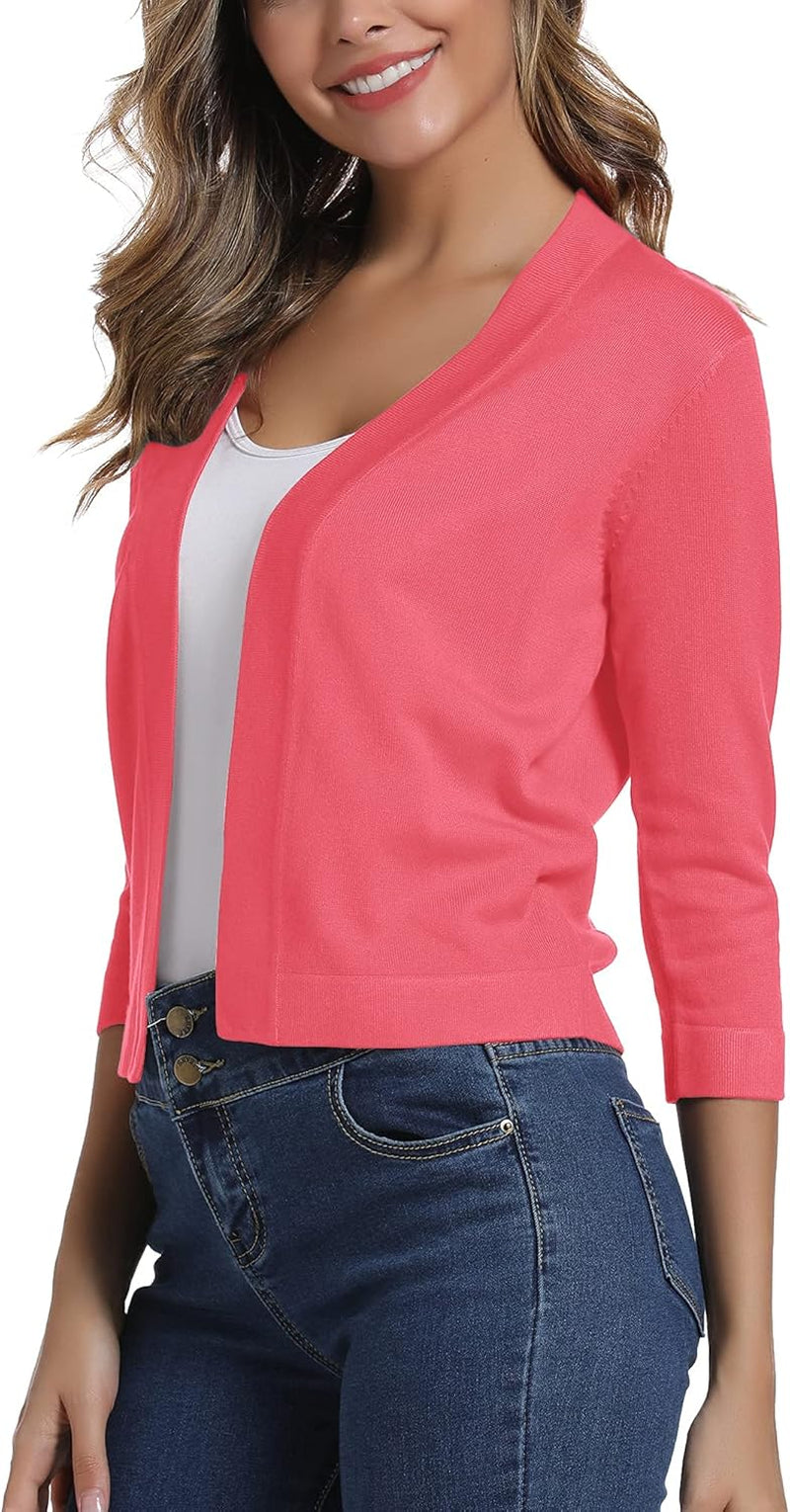 Women'S 3/4 Sleeve Cropped Cardigan Sweater Elegant Shrugs for Women