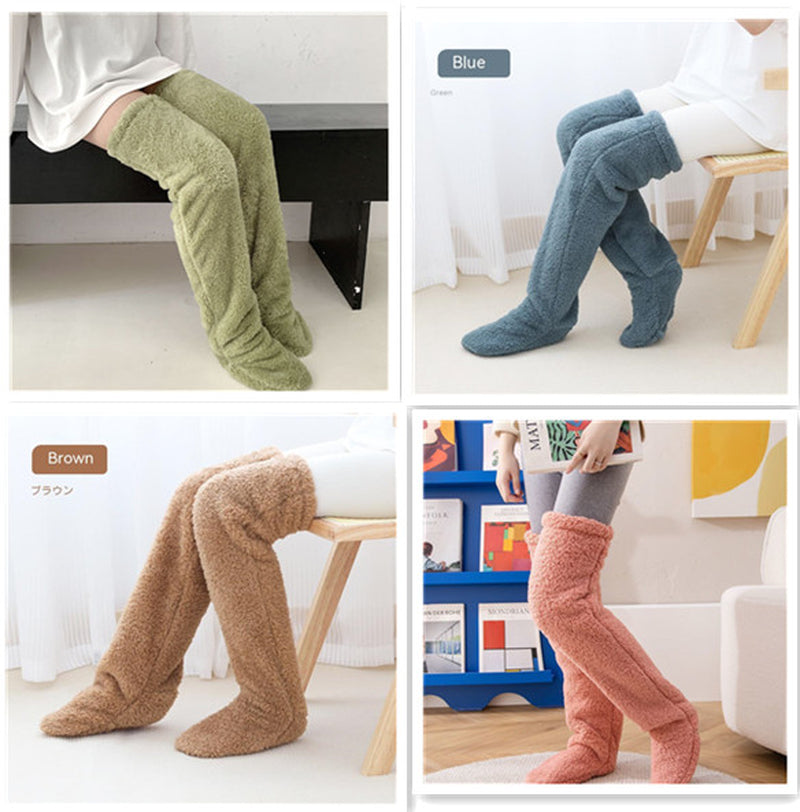 Over Knee High Fuzzy Long Socks Winter Warm Cold Leg Knee Joint Cold-Proof Stockings Home Floor Sleeping Socks